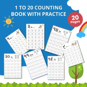 Some printable number writing worksheets are displayed on a colorful background with the name written on top.