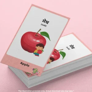 A bunch of Apple fruit flashcards from fruits name flashcards lies on the pink surface.