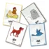 Four farm animal cards in Punjabi and English are spread across a white background.